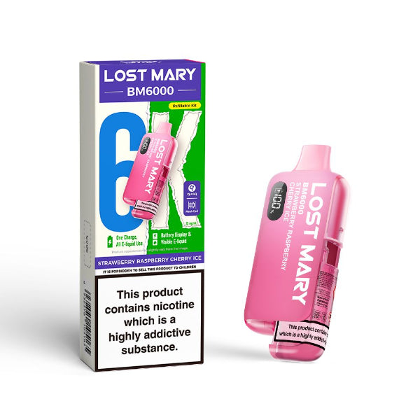 Lost Mary BM6000 Disposable Vape Kit | Strawberry Raspberry Cherry Ice | Best4vapes