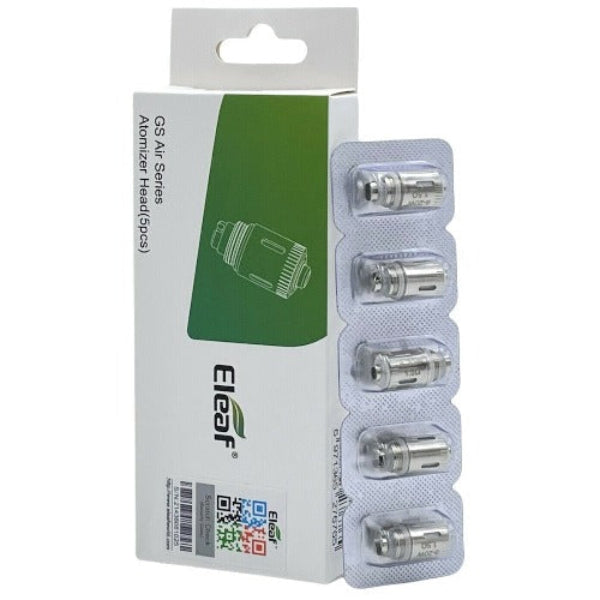 A five-pack blister pack of Eleaf GS Air Series replacement vape atomizer 1.5 ohm coils next to their white and green retail packaging box - Best4vapes