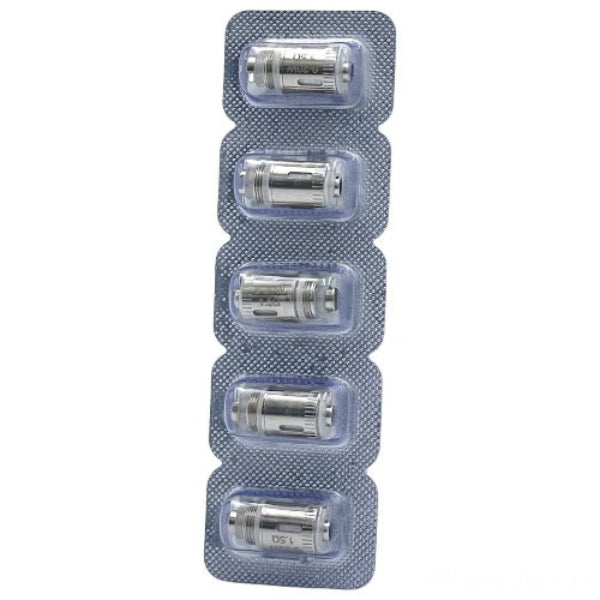 A five-pack blister pack of Eleaf GS Air Series replacement vape atomizer 1.5 ohm coils next to their white and green retail packaging box - Best4vapes